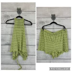 Shein Curve Light Green Textured Ruffle 2 Piece Matching Summer Set Size 4XL